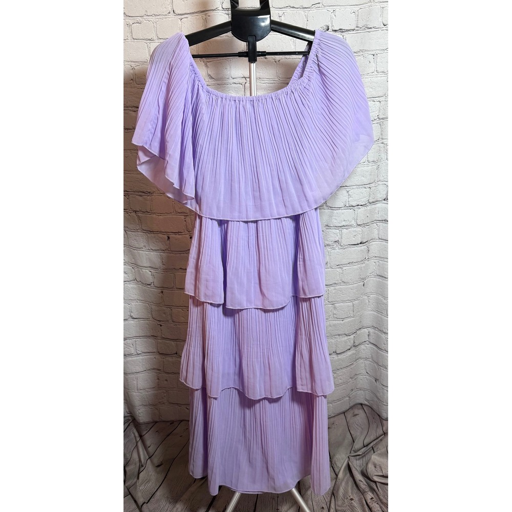 Lavender Pleated Off The Shoulder Tiered Maxi Dress XL Lavender Purple Gown - Picture 3 of 5